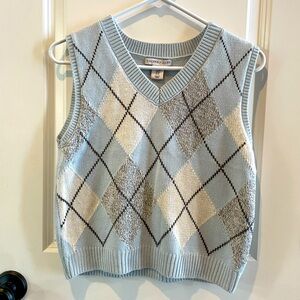 Sincerely Jules Baby Blue Argyle Sweater Vest Sz M